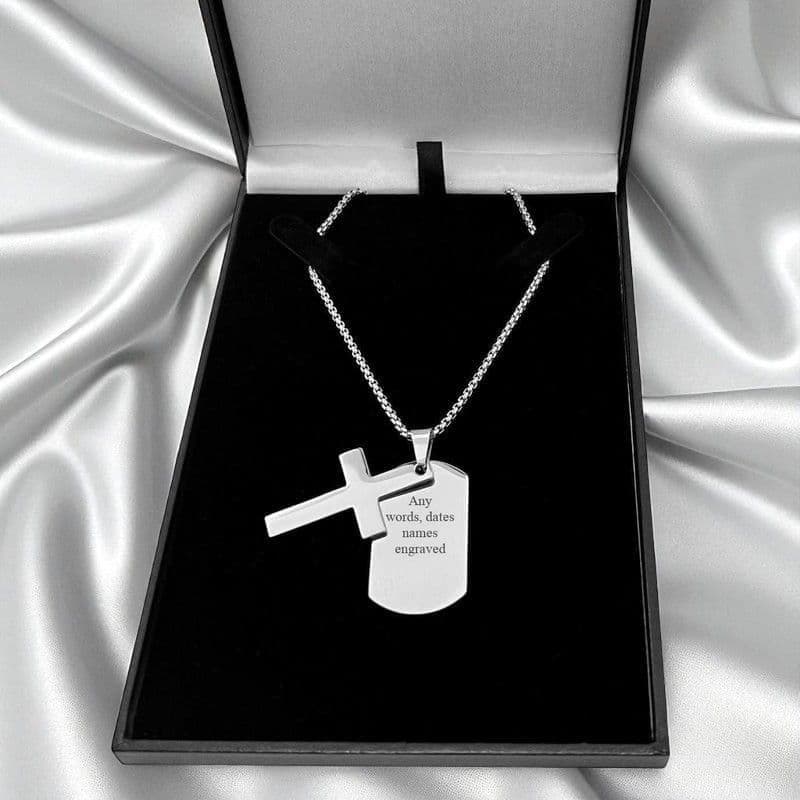 Personalised, Dog Tag Necklace with Cross, Engraved | Someone Remembered
