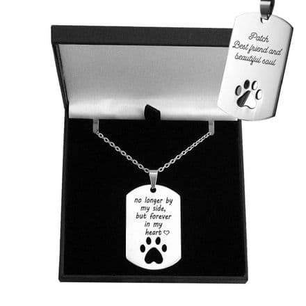 Personalised Dog Tag Necklace with Paw, Engraving, Pet Loss