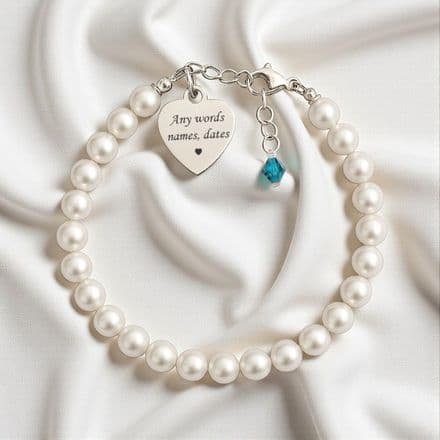 Personalised, Engraved Pearl Bracelet & Birthstone