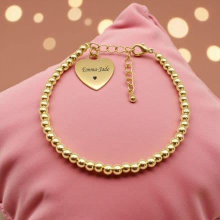 Personalised Memorial Bracelet with Delicate Gold Beads & Engraving for Women or Girls