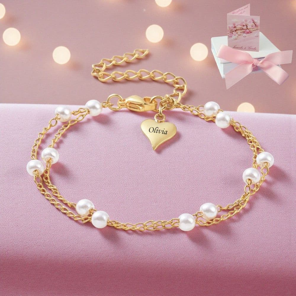 Personalised Memorial Bracelet with Delicate Gold Chain, Pearls ...