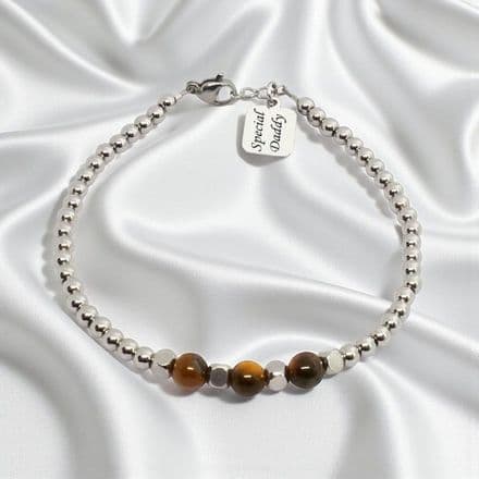 Personalised Memorial Bracelet with Engraving, Steel and Gemstone Beads