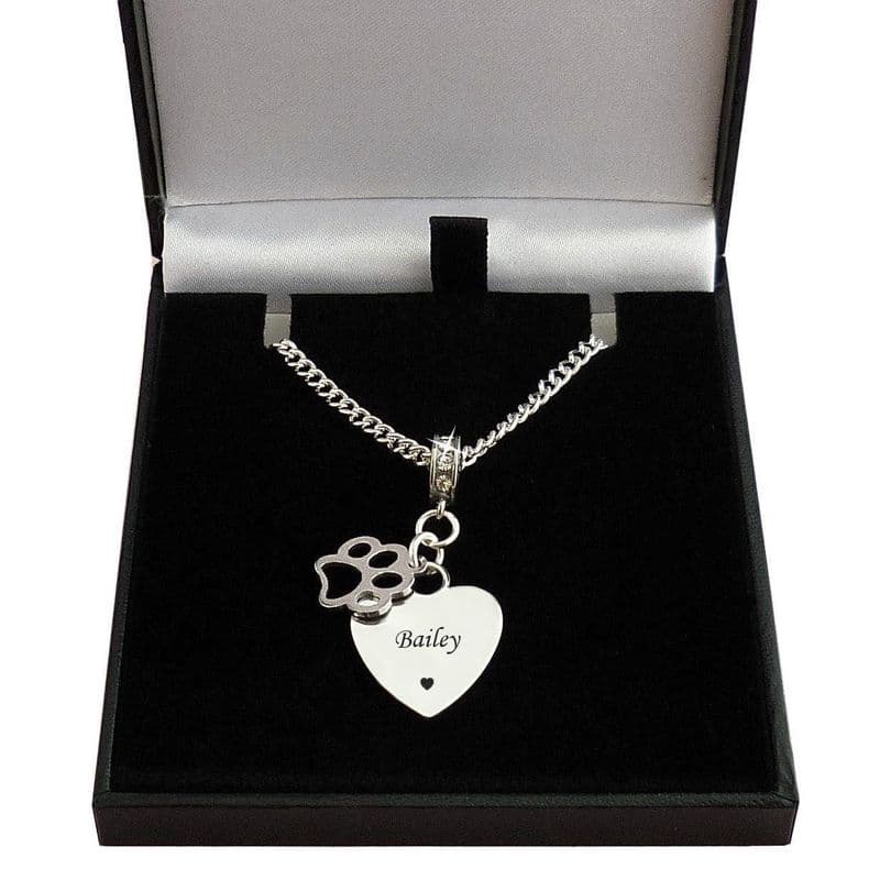 Personalised Open Paw & Heart Necklace with Engraving | Someone Remembered