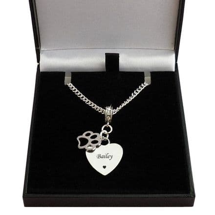 Personalised Open Paw & Heart Necklace with Engraving