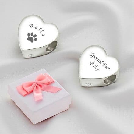 Personalised Paw Charm Bead, Stg Silver