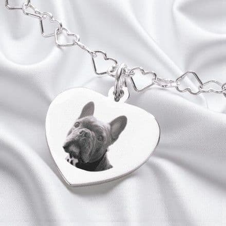 Personalised Pet Photo Necklace, Sterling Silver, Custom Engraved Heart on Chain
