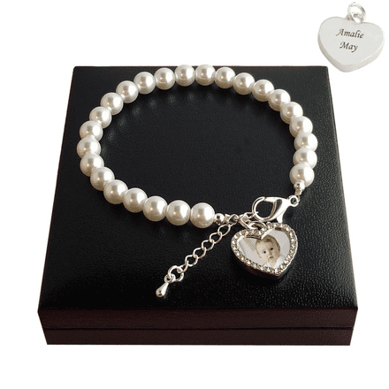 Personalised Photo Bracelet, Free Engraving, Many Pearl Colours