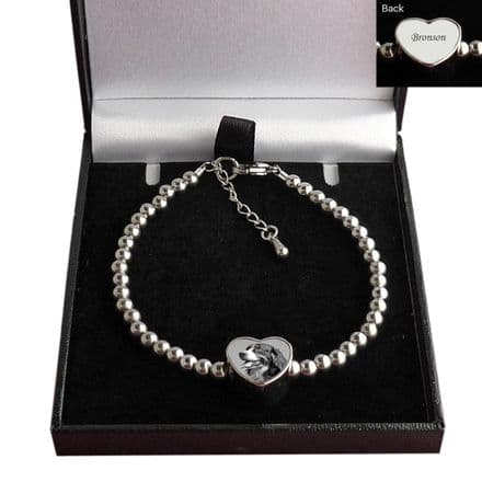 Personalised Photo Bracelet with Engraving. Gift, Steel Silver Beads
