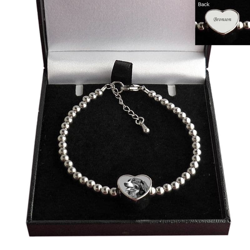 Personalised Photo Bracelet with Engraving. Gift, Steel Silver Beads | Someone Remembered