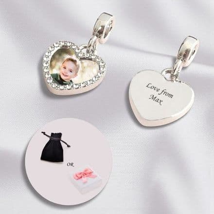 Personalised Photo Charm, Crystal Heart, European Style Bail