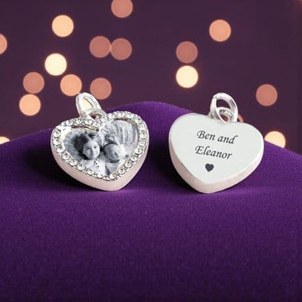 Personalised Photo Charm, Crystal Heart on Split Ring