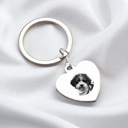 Personalised Photo Keyring with Engraving, Words on the Back. Engraved Gift
