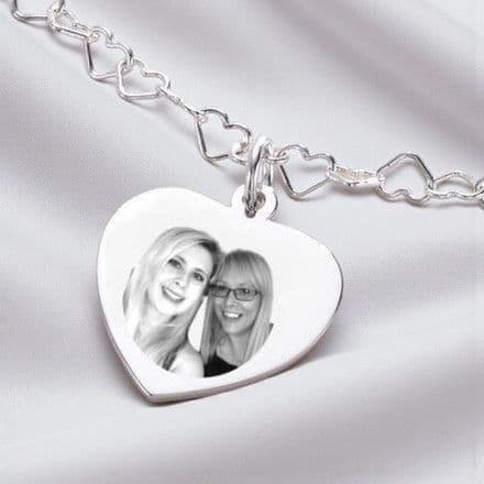 Personalised Photo Necklace, Sterling Silver, Custom engraved Heart on Chain