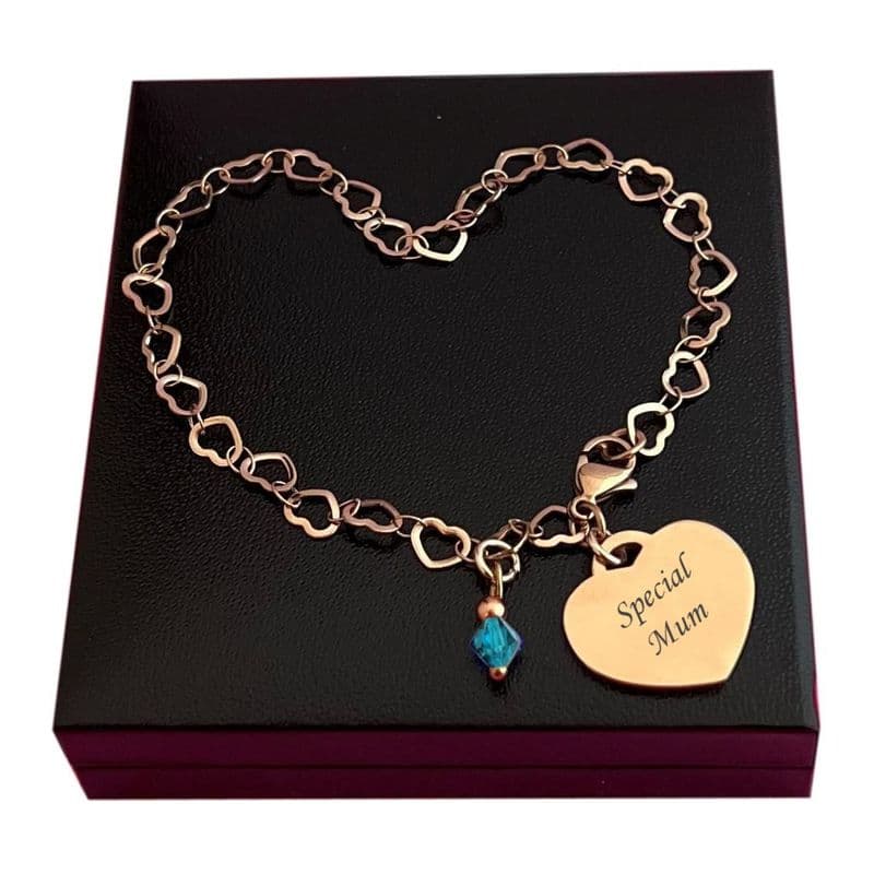 Personalised Rose Gold Bracelet, Free Engraving, Birthstone | Someone Remembered