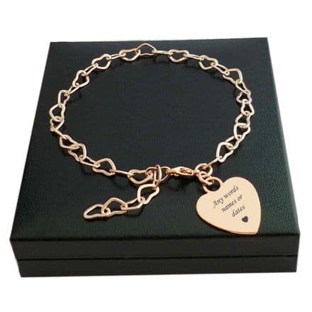 Personalised, Rose Gold, Heart Chain Bracelet with Engraving