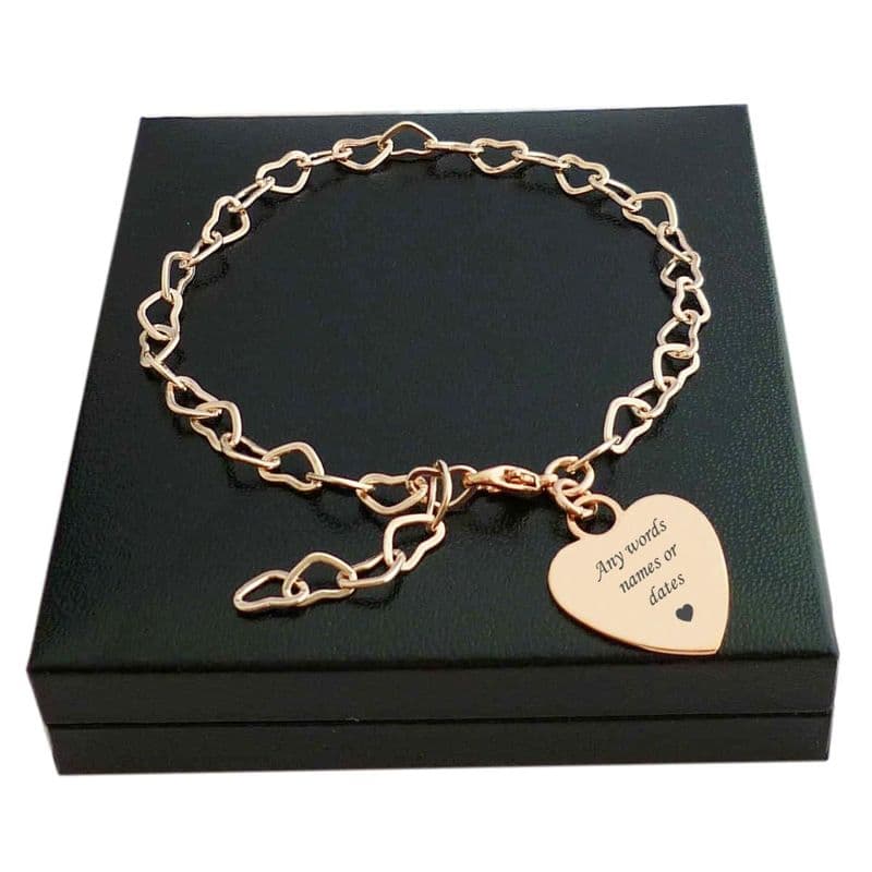 Personalised, Rose Gold, Heart Chain Bracelet with Engraving| Someone Remembered