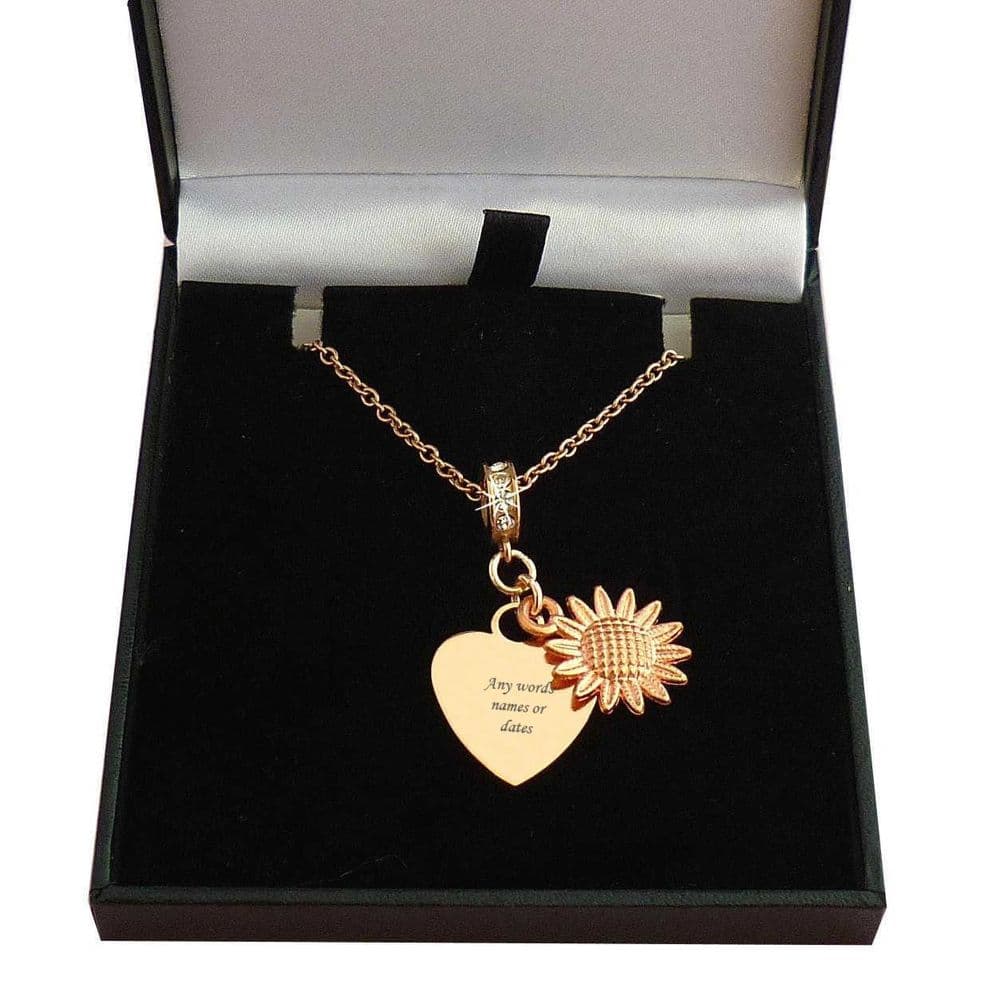 Personalised Rose Gold Heart Sunflower Necklace Someone Remembered
