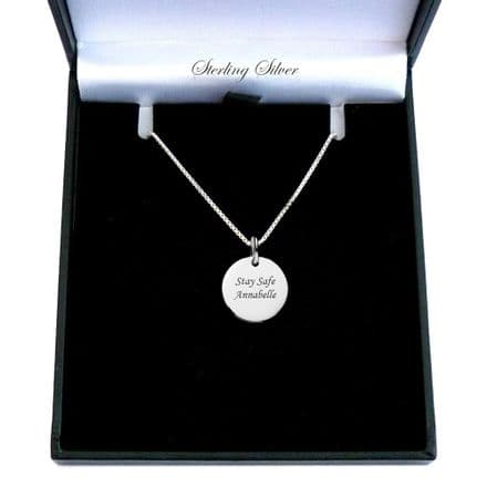 Personalised Sterling Silver Memorial Necklace with Round Disc Pendant