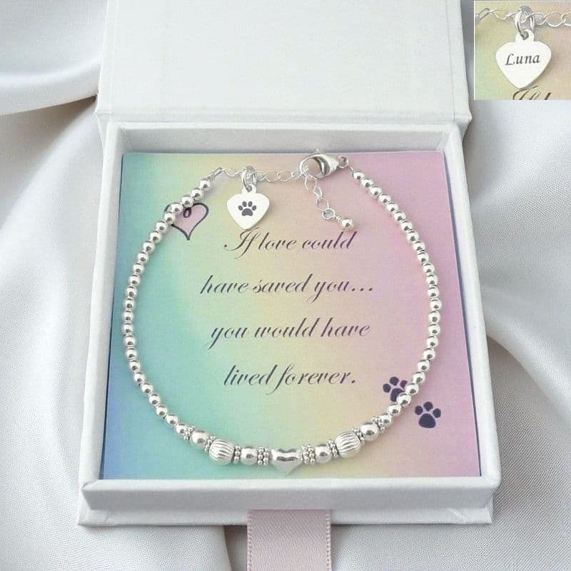 Pet Loss Bracelet with Sterling Silver Beads and Personalised Engraving | Someone Remembered