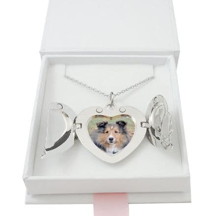 Pet Loss Heart Locket Necklace with Angel Wings and Any Photo