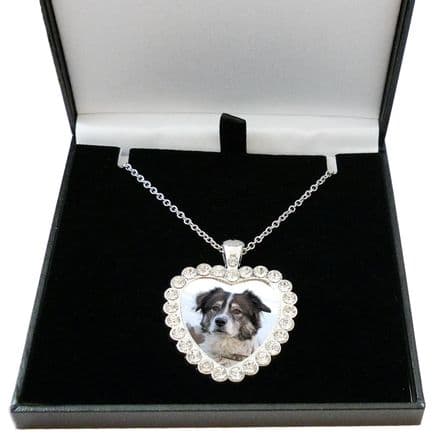 Pet Loss Memorial Heart Necklace with Any Photo, Gift Boxed