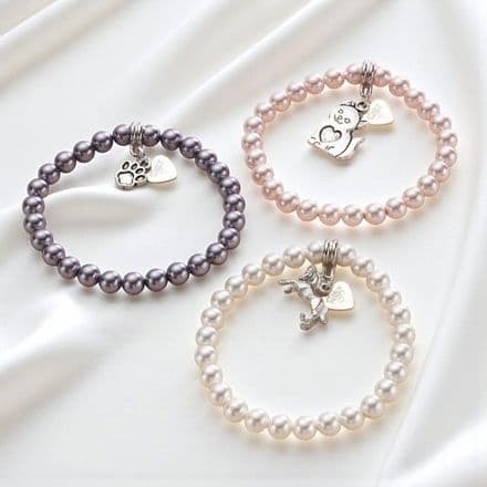 Pet Loss Pearl Bracelet with Engraved Tag