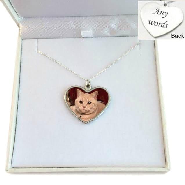 Pet Loss Photo Heart Necklace, Sterling Silver Chain | Someone Remembered