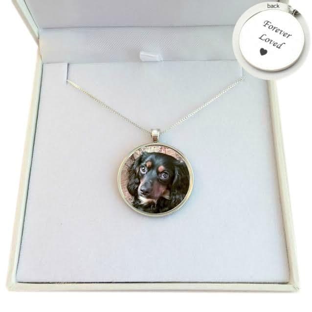Pet Loss Round Photo Necklace, Sterling Silver Chain | Someone Remembered