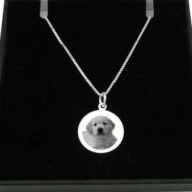 Pet Photo Engraved Disc Pendant Necklace, 925 Sterling Silver | Someone Remembered