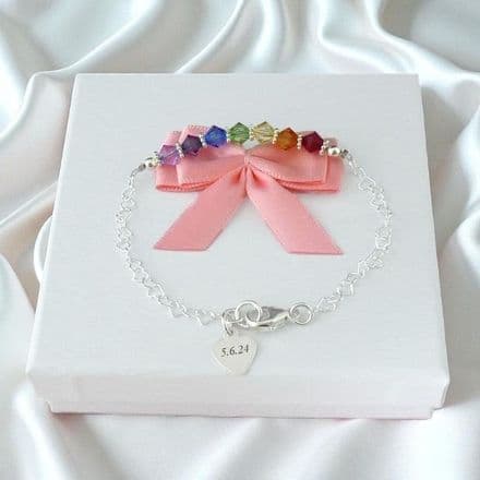 Rainbow Bracelet with Delicate Silver Hearts and Engraving
