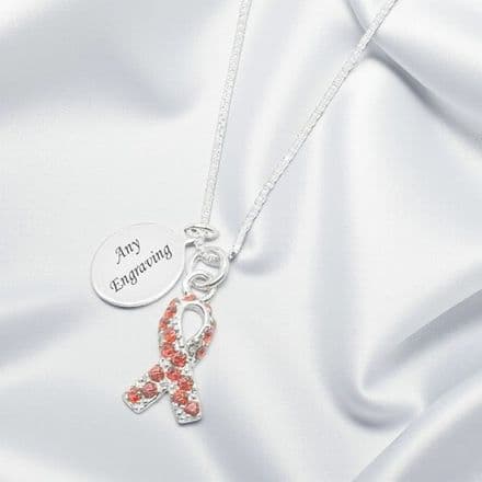 Red Crystal Awareness Necklace with Engraving