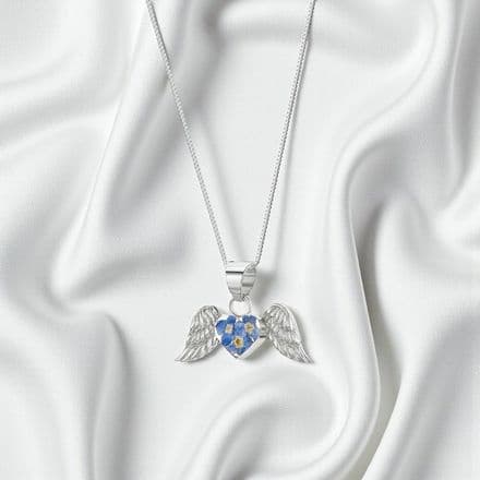 Remembrance Necklace, Forget Me Not Angel Wings (Optional Engraving)