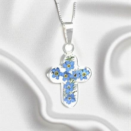 Remembrance Necklace, Forget Me Not Collection Cross (Optional Engraving)