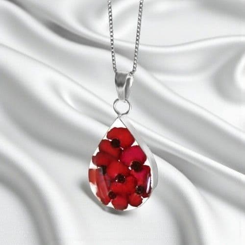 Remembrance Necklace, Poppy Collection Teardrop (Optional Engraving) | Someone Remembered