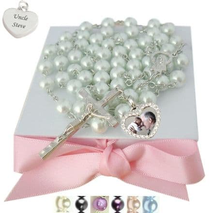 Rosary Beads with Your Choice of Photo, Engraved on the Back