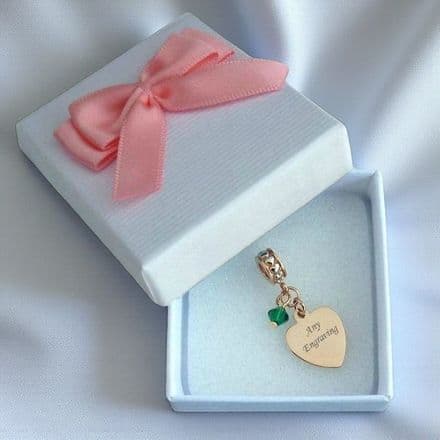Rose Gold Charm with Birthstone, Personalised with Engraving