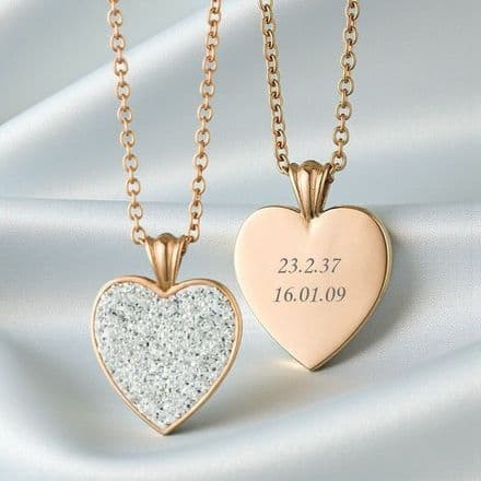 Rose Gold Engraved Heart Necklace with Crystals