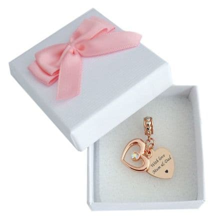 Rose Gold, Engraved, Two Hearts Memorial Charm