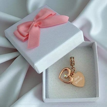 Rose Gold, Engraved, Two Hearts Memorial Charm