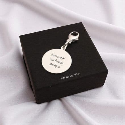 Round Memorial Charm on Clasp, Sterling Silver