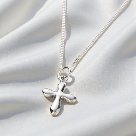 Rounded Cross Necklace with Optional Engraved Tag