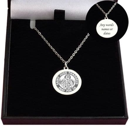 Saint Jude Necklace, Engraved, Silver Stainless Steel, Religious Gift, Can be Personalised