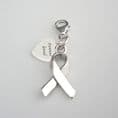 Silver Awareness Ribbon Charm with Engraved Heart Tag | Someone Remembered