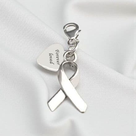 Silver Awareness Ribbon Charm with Engraved Heart Tag