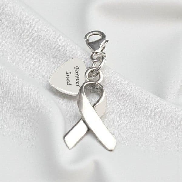 Silver Awareness Ribbon Charm with Engraved Heart Tag | Someone Remembered