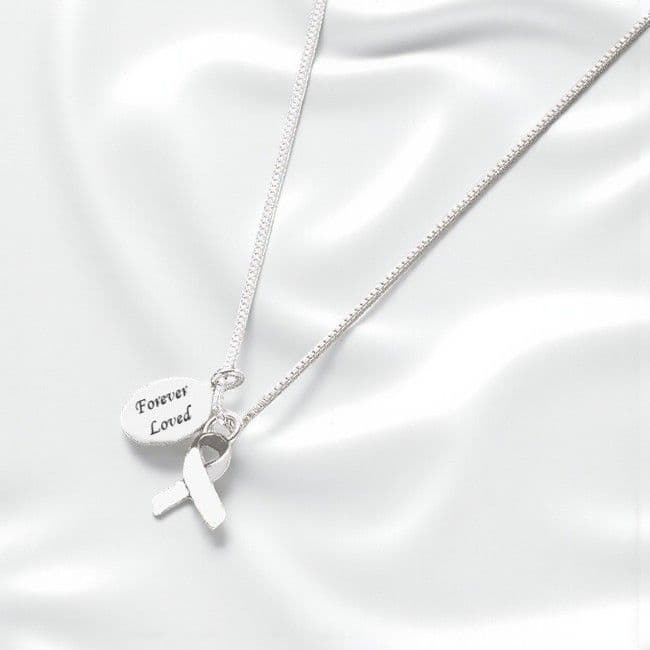 Silver Awareness Ribbon Necklace with Engraving | Someone Remembered