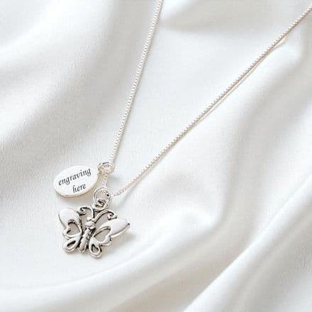 Silver Butterfly Necklace with Engraving
