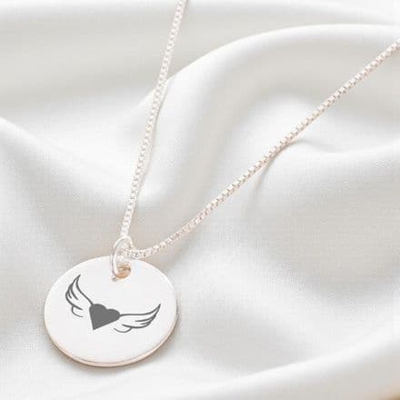 Silver Memorial Necklace with Angel Wings