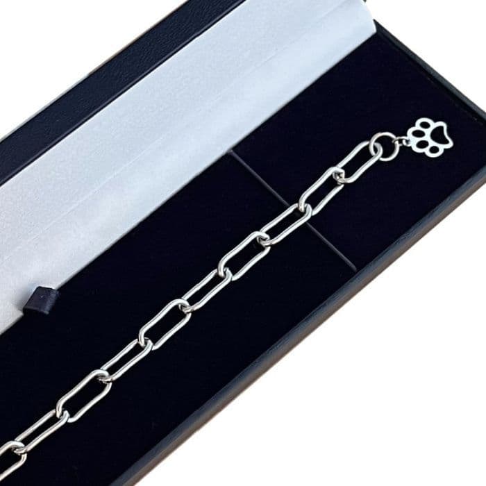 Silver Paperclip Chain Bracelet with Open Paw Charm | Someone Remembered