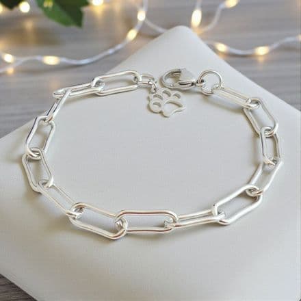 Silver Paperclip Chain Bracelet with Open Paw Charm
